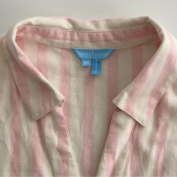 DRAPER JAMES Trisha Linen Belted Shirtdress in Light Pink Cabana Stripe, Plus 2X - Picture 5 of 9